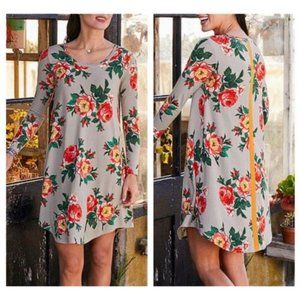 Matilda Jane Dress Size Medium Gray Floral Shift Cottagecore Beachy Boho